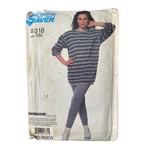 80s Simplicity 8318 Sewing Pattern Size Small Pullover Top & Stirrup Pants CUT